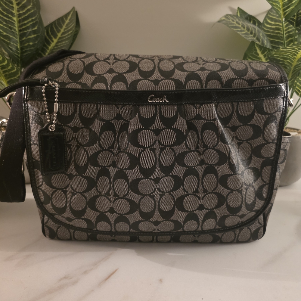Coach Black and Gray Patterned Laptop Bag